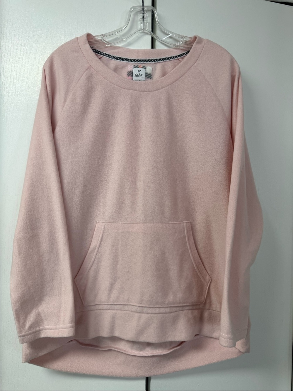 Womens light Pink, micro fleece, crew neck, lounge top. Size M-L